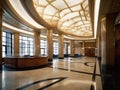 Wideangle lens captures corporate lobby with elevators and reception