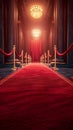 Grand entrance red carpet pathway with golden supports and velvet rope