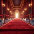 Grand entrance red carpet pathway with golden supports and velvet rope