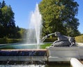 fountains and parks of Herrenchiemsee Palace built by King Ludwig II of Bavaria on island Herreninsel (Germany)