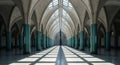 Grand Gothic Hallway with Arched Ceilings and Sunlight Patterns architecture corridor Royalty Free Stock Photo