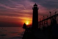 Grand haven lighthouse at sunset Royalty Free Stock Photo