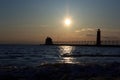 Grand Haven lightouse at sunset Royalty Free Stock Photo