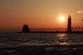 Grand Haven lightouse at sunset Royalty Free Stock Photo