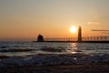 Grand Haven lightouse at sunset Royalty Free Stock Photo