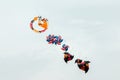 Grand Haven, MI, USA - May 18th 2019: five kites soaring at a kite festival