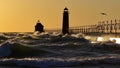 Grand Haven South Pier Lighthouse at Sunset Royalty Free Stock Photo