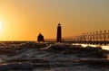 Grand Haven South Pier Lighthouse at Sunset Royalty Free Stock Photo