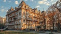 Elegant Historical Building in Autumn Light, Rich Architectural Details