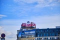 Grand Hotel Bulgaria and no parking traffic sign with blue Royalty Free Stock Photo