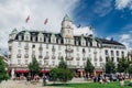 Grand Hotel classical style building with white granite facade a