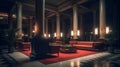 A Grand Hotel Lobby with Majestic Pillars and Stunning Marble Details, Generative AI
