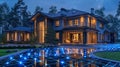 Large House Illuminated by Bright Lights Royalty Free Stock Photo