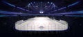 Grand ice hockey arena indoor view illuminated by spotlights