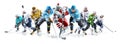 Grand ice hockey collage with professional players on the white background Royalty Free Stock Photo