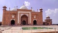 Grand imperial sandstone Persian style domed mausoleum Humayun Tomb in the landscaped char-bagh garden. A finest example of Mughal