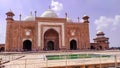 Grand imperial sandstone Persian style domed mausoleum Humayun Tomb in the landscaped char-bagh garden. A finest example of Mughal