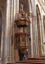 The grand interior of St. Vitus cathedral in Czech Republic, .pulpit