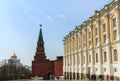 The Grand Kremlin Palace and Borovitskaya Tower of Moscow Kremlin.