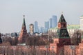 Grand Kremlin Palace Walls and Towers and modern Moscow International Business Center MIBC skyscrapers at Russia Moscow City Royalty Free Stock Photo