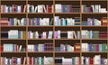 Grand Library book shelf. Horizontal and vertical seamless. Flat color vector illustration. Royalty Free Stock Photo