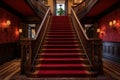 Grand Marble stairs red carpet historic hotel. Generate Ai Royalty Free Stock Photo