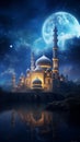 Majestic Mosque Illuminated by Moonlight Against a Starry Sky Royalty Free Stock Photo