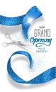 Grand opening banner with abstract blue abstract ribbon and scissors Royalty Free Stock Photo