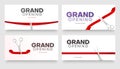 Grand opening banner realistic design with red ribbon cutting by scissors place for text set vector Royalty Free Stock Photo