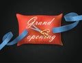 Grand opening card with blue ribbon, scissors on the pillow. Vector illustration Royalty Free Stock Photo