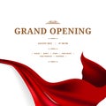 Grand Opening celebration poster announcement with flying red satin silk fabric textile Royalty Free Stock Photo