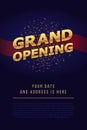 Grand opening 3d gold word sign. Vector background. Scissors cutting red ribbon design element for poster or banner for opening Royalty Free Stock Photo