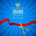 Grand Opening design template with ribbon and scissors. Grand open ribbon cut concept. Royalty Free Stock Photo