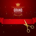 Grand Opening design template with ribbon and scissors. Grand open ribbon cut concept.