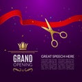 Grand Opening design template with ribbon and scissors. Grand open ribbon cut concept. Royalty Free Stock Photo