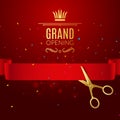 Grand Opening design template with ribbon and scissors. Grand open ribbon cut concept. Royalty Free Stock Photo