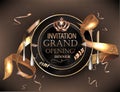 Grand opening dinner invitation card with cold confetti, plate and cutlery. Royalty Free Stock Photo