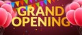 Grand Opening event invitation banner with balloons and confetti. Golden words grand opening poster template design Royalty Free Stock Photo