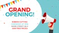 Grand opening flyer banner template. Marketing business concept with megaphone. Grand Opening advertising