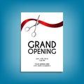 Grand opening flyer mock-up with silver scissors cutting red ribbon Royalty Free Stock Photo