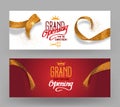 Grand Opening horisontal banners with abstract gold cut ribbons Royalty Free Stock Photo