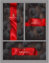 Grand opening invitation banners with dark air balloons and serpentine.