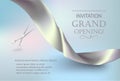 Grand opening invitation card with beautiful holographic ribbon. Royalty Free Stock Photo