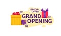 Grand opening label typography graphic design. Opening labels banners template.