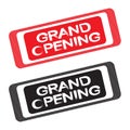 Grand opening label - white text on a red or black background