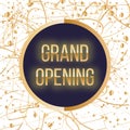 Grand opening lettering. Sparkling banner with gold sparkles. Text typography composition with golden paint dots Royalty Free Stock Photo