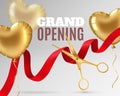 Grand opening. Luxury festive invitation, scissors cut red silk ribbon, ceremony opening banner design or promotion Royalty Free Stock Photo