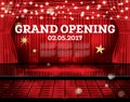 Grand Opening. Open Red Curtains with Neon Lights. Royalty Free Stock Photo