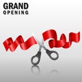 Grand opening with red ribbon and scissors