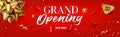 Grand opening sale gold ribbon banner red background